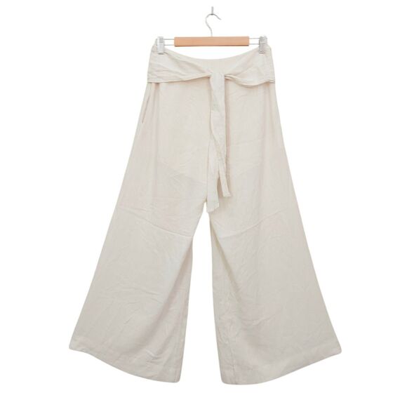 ILLA ILLA Wide Leg Back Bow Pants Womens Small Beige Front Button Pleated Boho - Picture 7 of 12